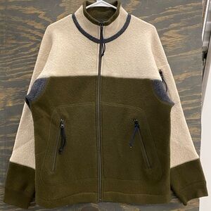 J.Crew Wool Fleece Jacket Men’s M Olive Cream Gray Colorblock Zip Front Pockets